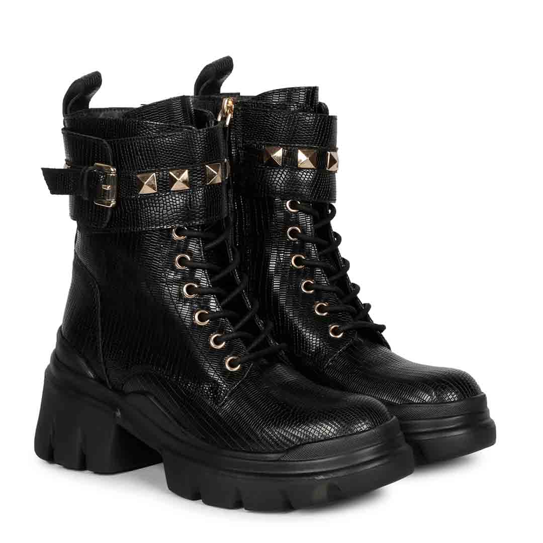 Buy Stella Black Leather Lace-Up Women's High Ankle Boots Online 41 / Black Buy Stella Black Leather Lace-Up Women's High Ankle Boots Online 41 / Black