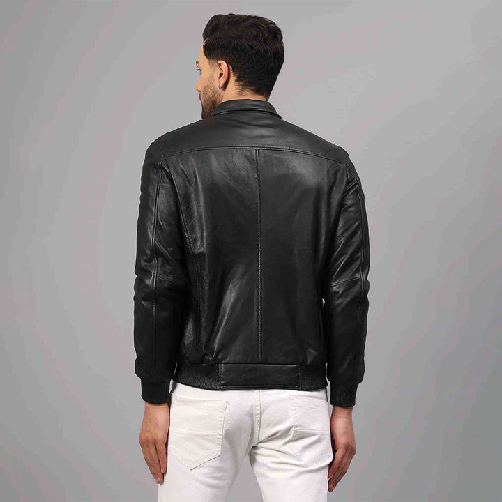 Saint Arduin Black Washed Leather Men's Bomber Jackets