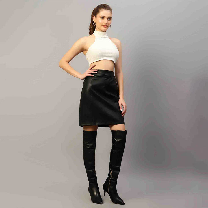 Saint Letitia Black Stretch Leather Skirt