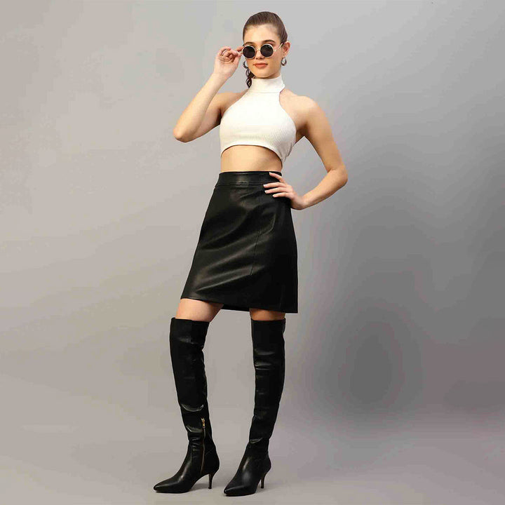 Saint Letitia Black Stretch Leather Skirt