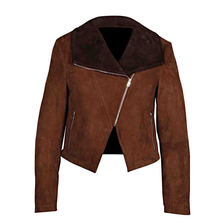 Saint Rebecca Women Brown Leather Spread Collar Jackets