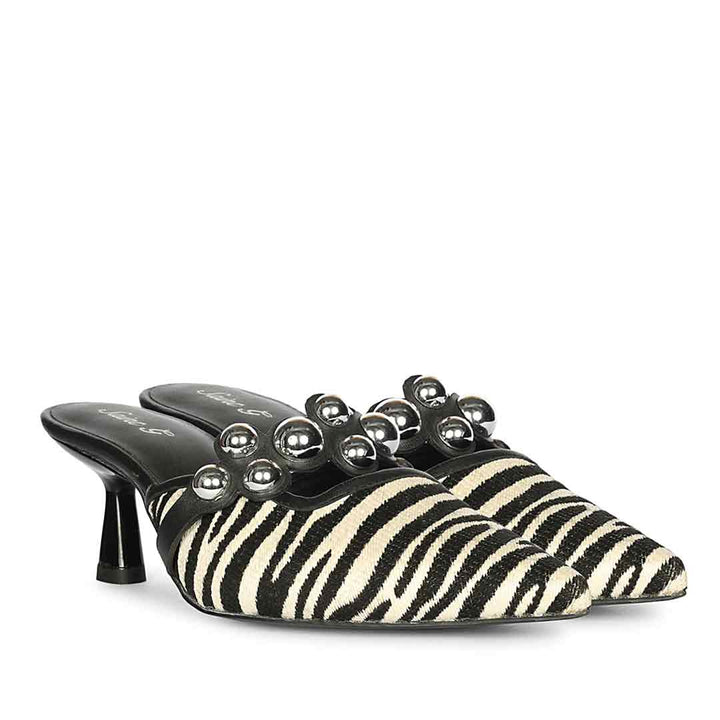 Saint Xenia Zebra Studded Strap Leather Pointed Heels