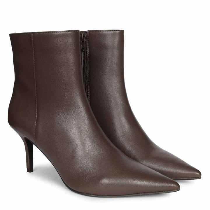 Saint Harriet Brown Crinkle Patent Leather Kitten Heel Pointed Boots