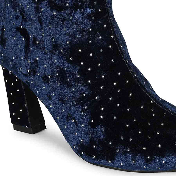 Saint Yara Blue Velvet Strass Ankle Boots
