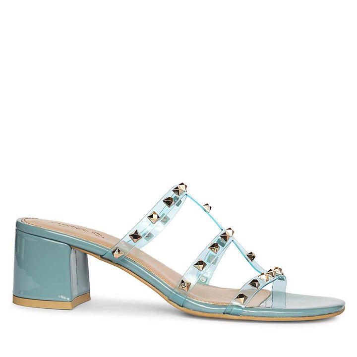 Saint Mavis Gold Studs Blue Block Heels