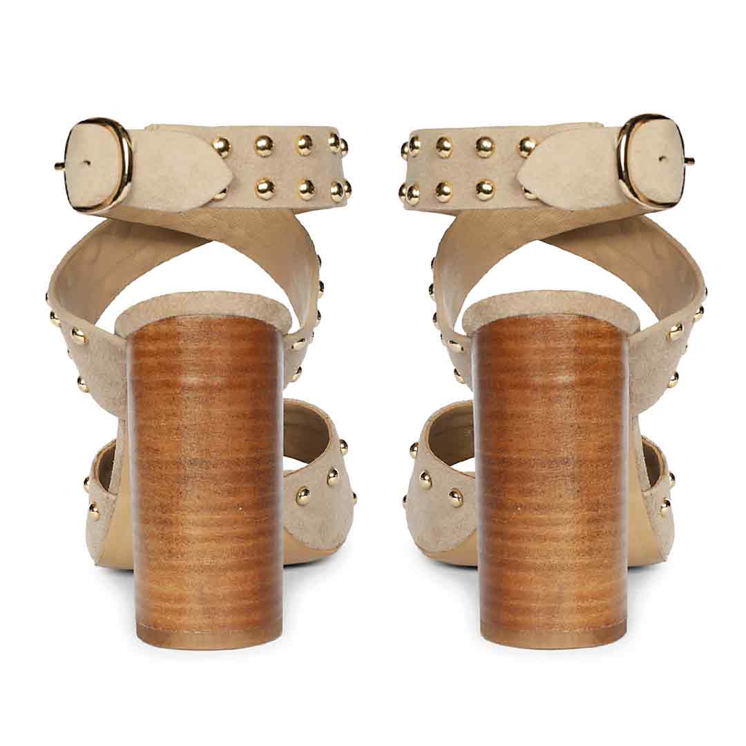 Saint Maren Studded Taupe Suede Leather Heels