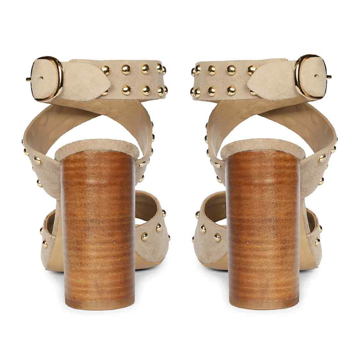 Saint Maren Studded Taupe Suede Leather Heels