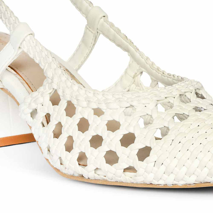 Saint White Woven Leather Block Heel