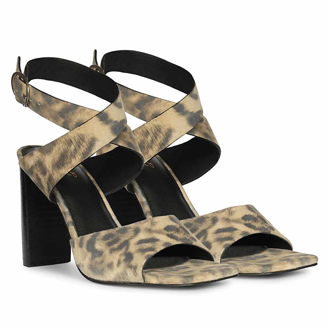 Saint Maelle Leopard Suede Leather Heels