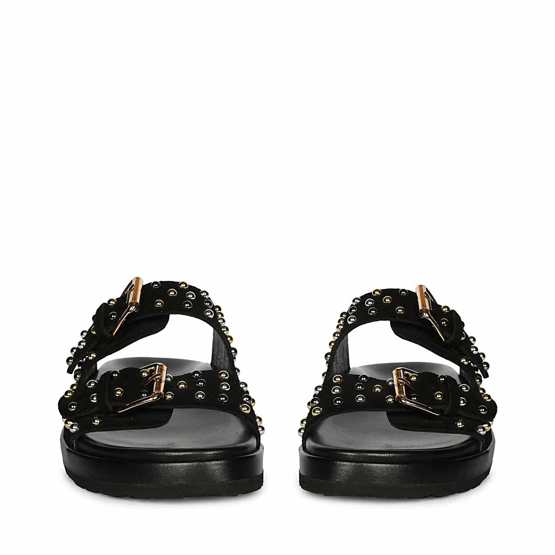 Saint Marnie Studded Black Leather Footbed Sandals