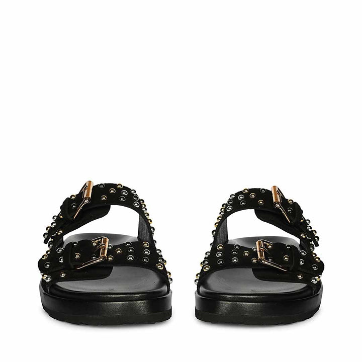 Saint Marnie Studded Black Leather Footbed Sandals