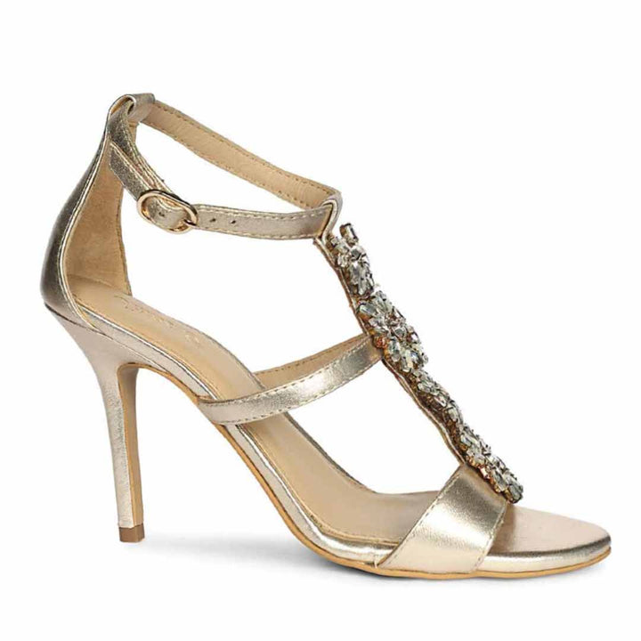 Saint Sydney Crystal Stone Metallic Gold Leather Stilettos