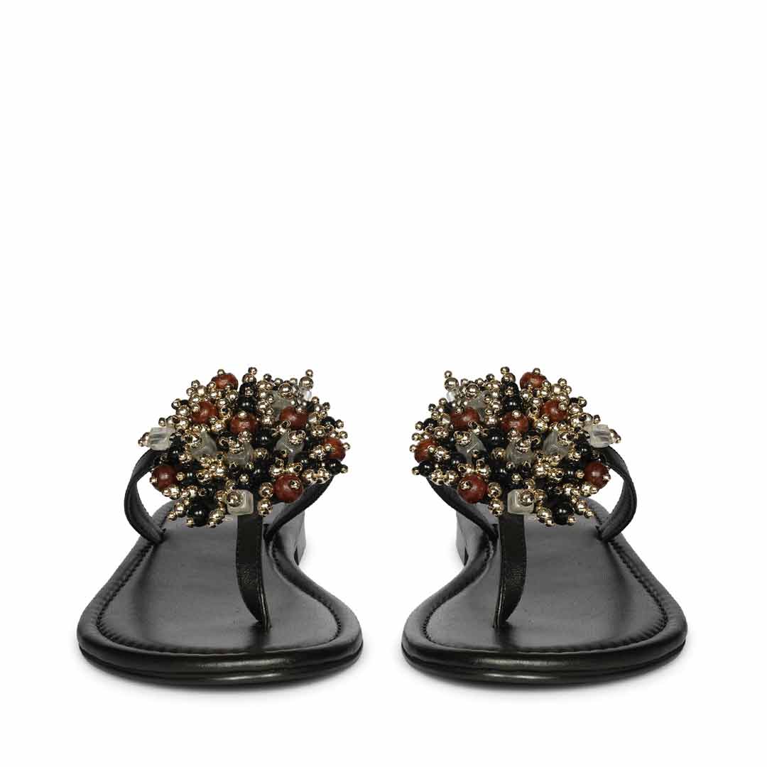 Saint Briony Jeweled Black Leather Flats