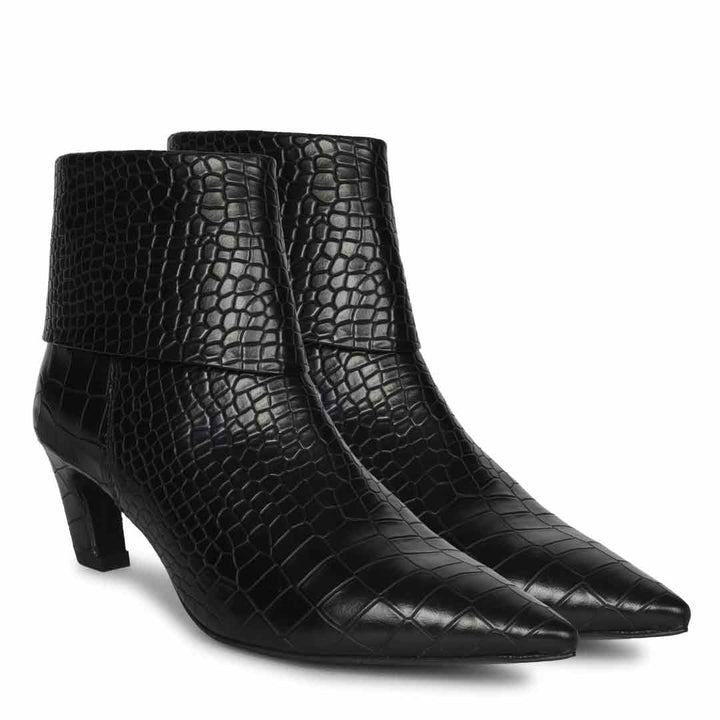 Saint Eden Fold-Over Black Croco Ankle Boots