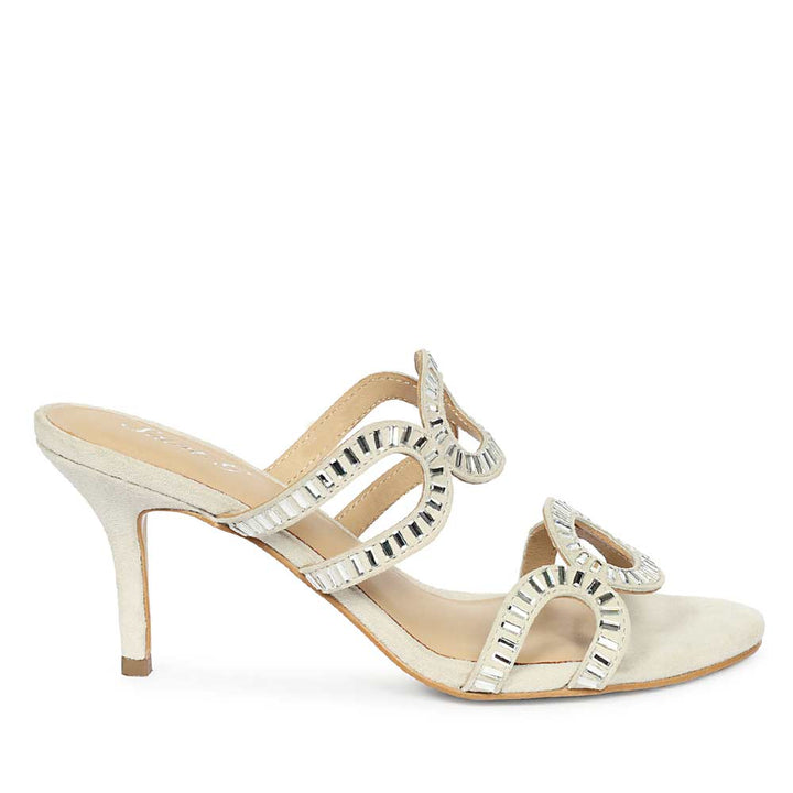 Saint Peyton Ivory Mirror Embellished Suede Heels