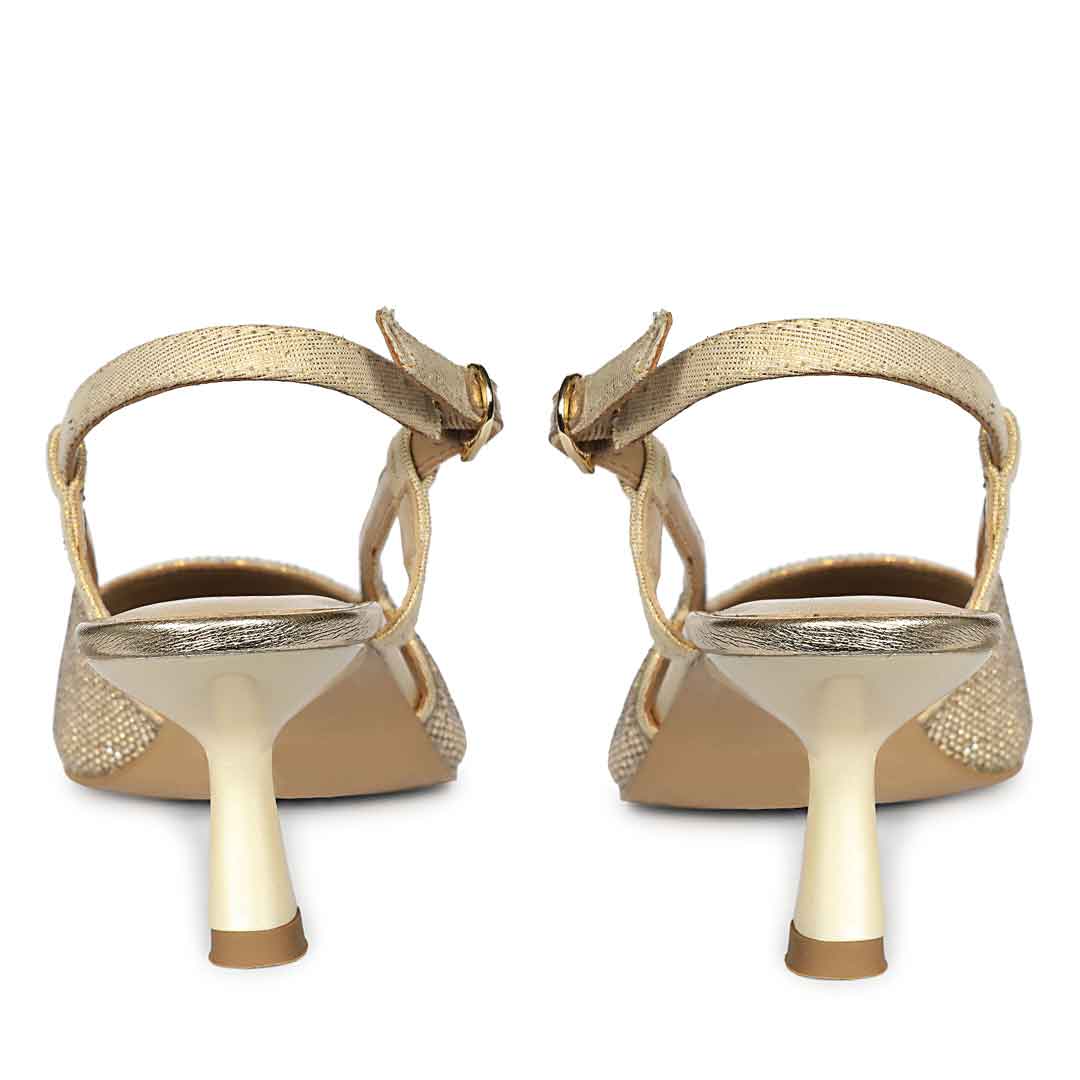 Saint Trinity Crystal Glimmer Slingback Gold Leather Heels