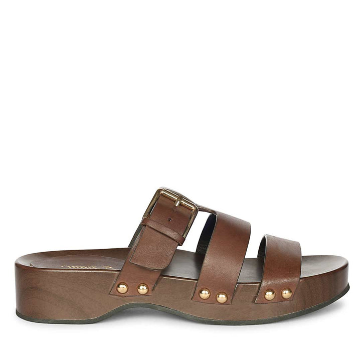 Saint Valene Buckle Brown Leather Platform Sandals