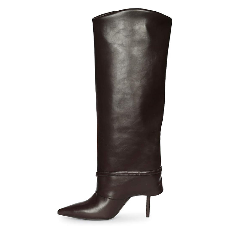 Saint Aitana Fold-Over Dark Brown Vegan Leather Knee-High Boots
