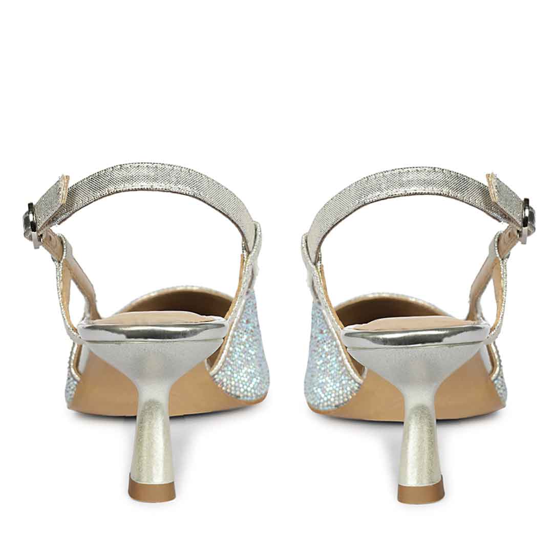 Saint Trinity Crystal Glimmer Slingback Silver Leather Heels