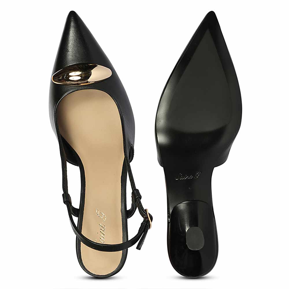 Saint Inara Black Leather Slingback Heels