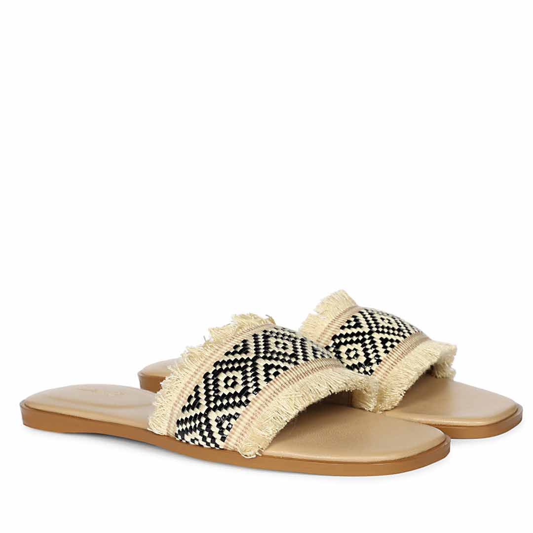 Saint Noor Luxe Crystal Net Black-Beige Leather