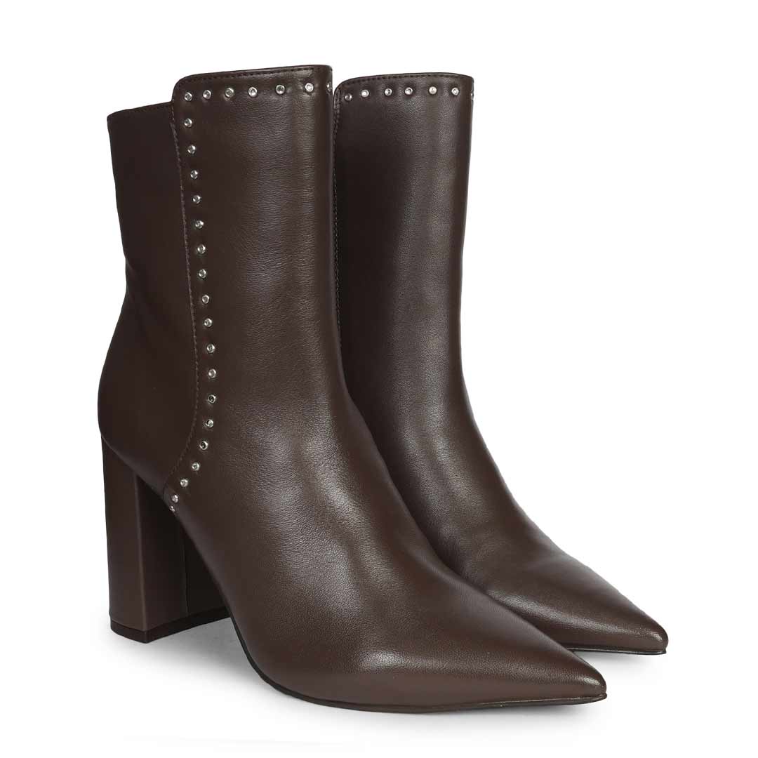 Saint Fia Brown Leather Block Heel Boots