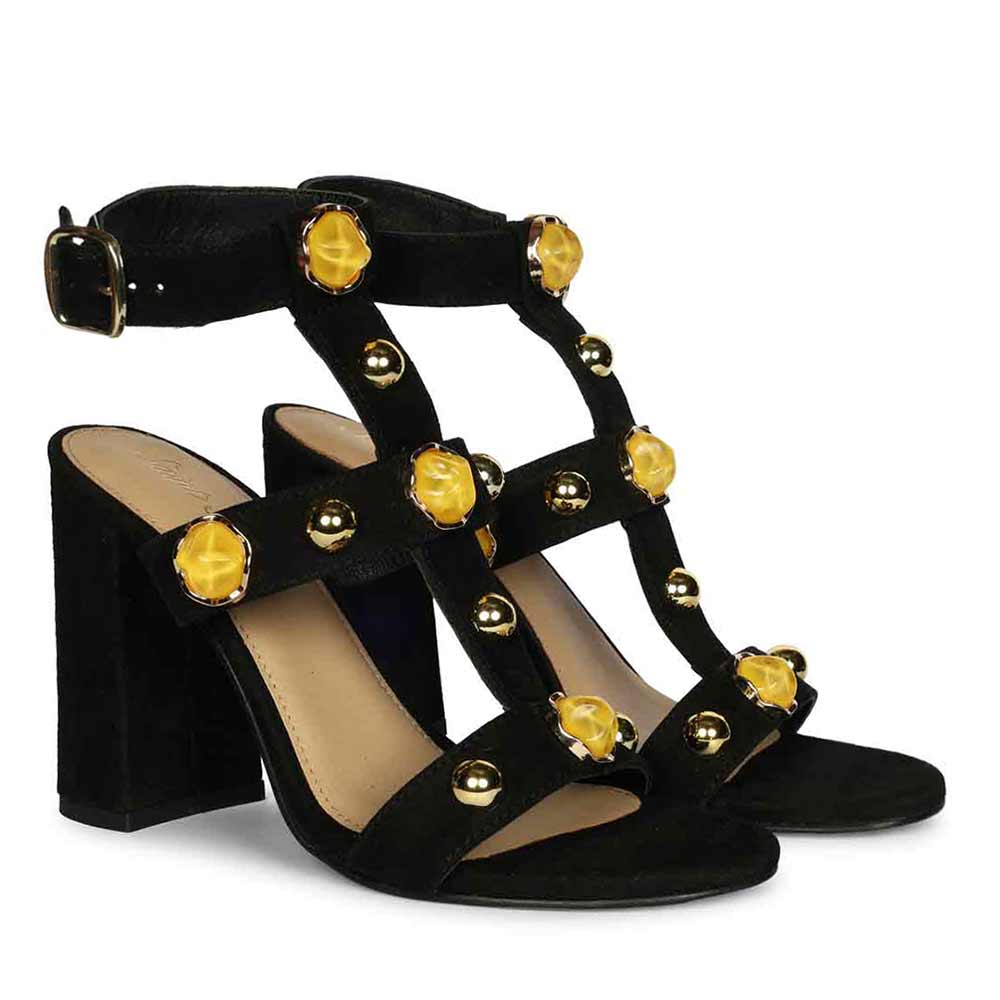 Saint Black Leather Block Heels