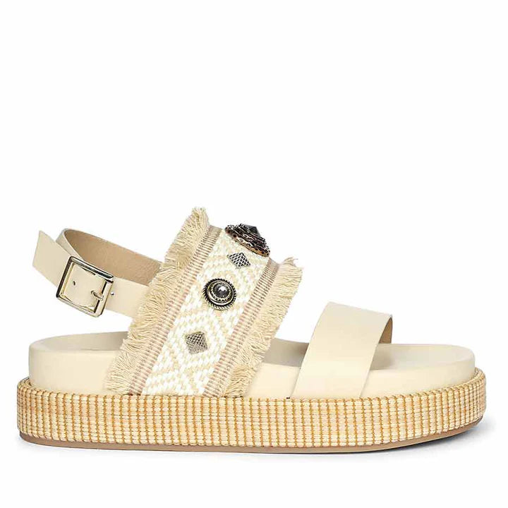Saint Dahna Beige Raffia Leather Platform Sandals