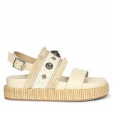 Saint Dahna Beige Raffia Leather Platform Sandals