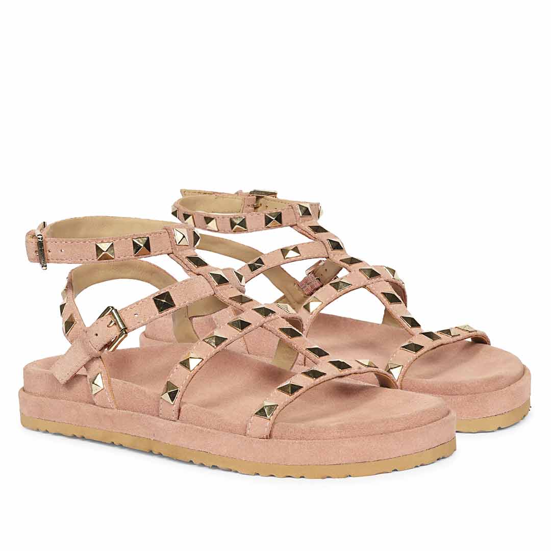 Saint Tessa Pink Blush Studded Suede Leather Footbed Sandals
