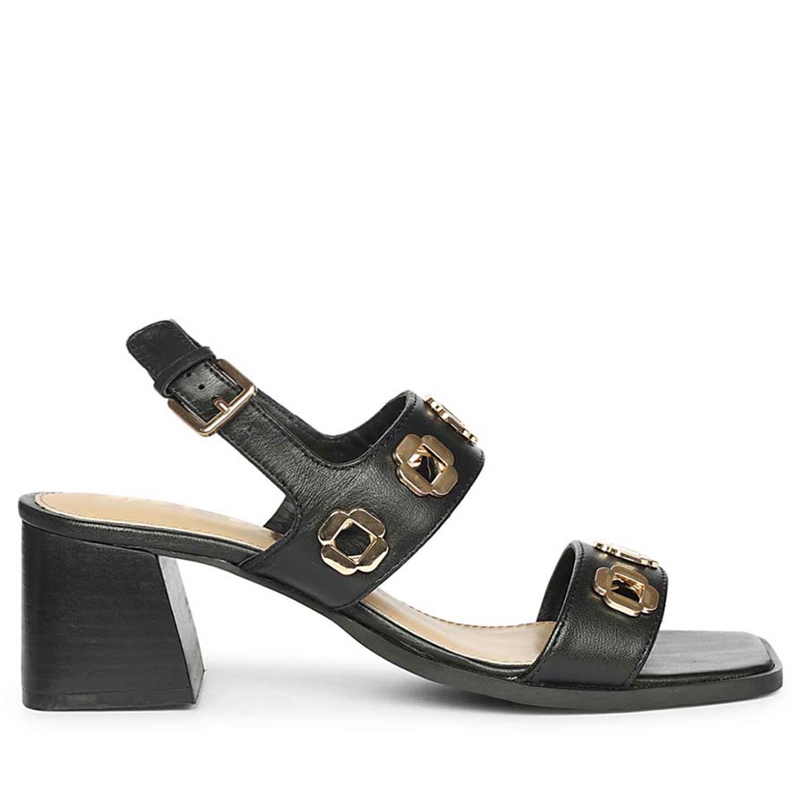 Saint Alviera Gold Flower Eyelets Leather Block Heels