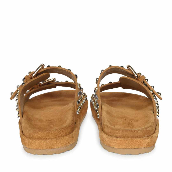 Saint Marnie Studded Tan Leather Footbed Sandals