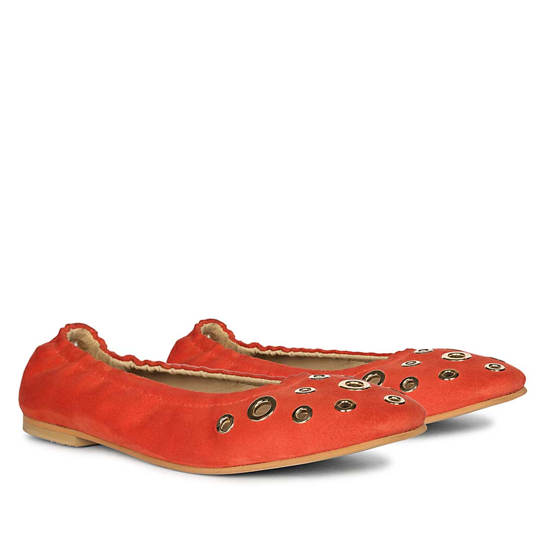 Saint Tesslyn Red Suede Eyelet Embellished Ballerinas