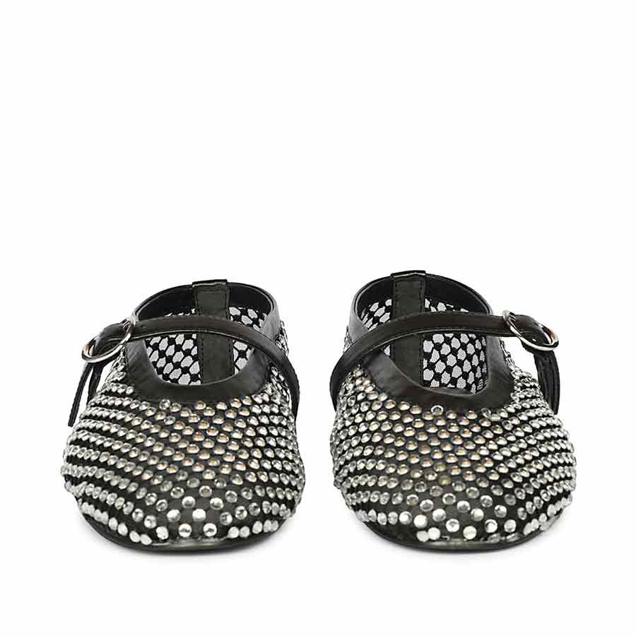 Saint Lennon Strass Embellished BlackLeather Flats