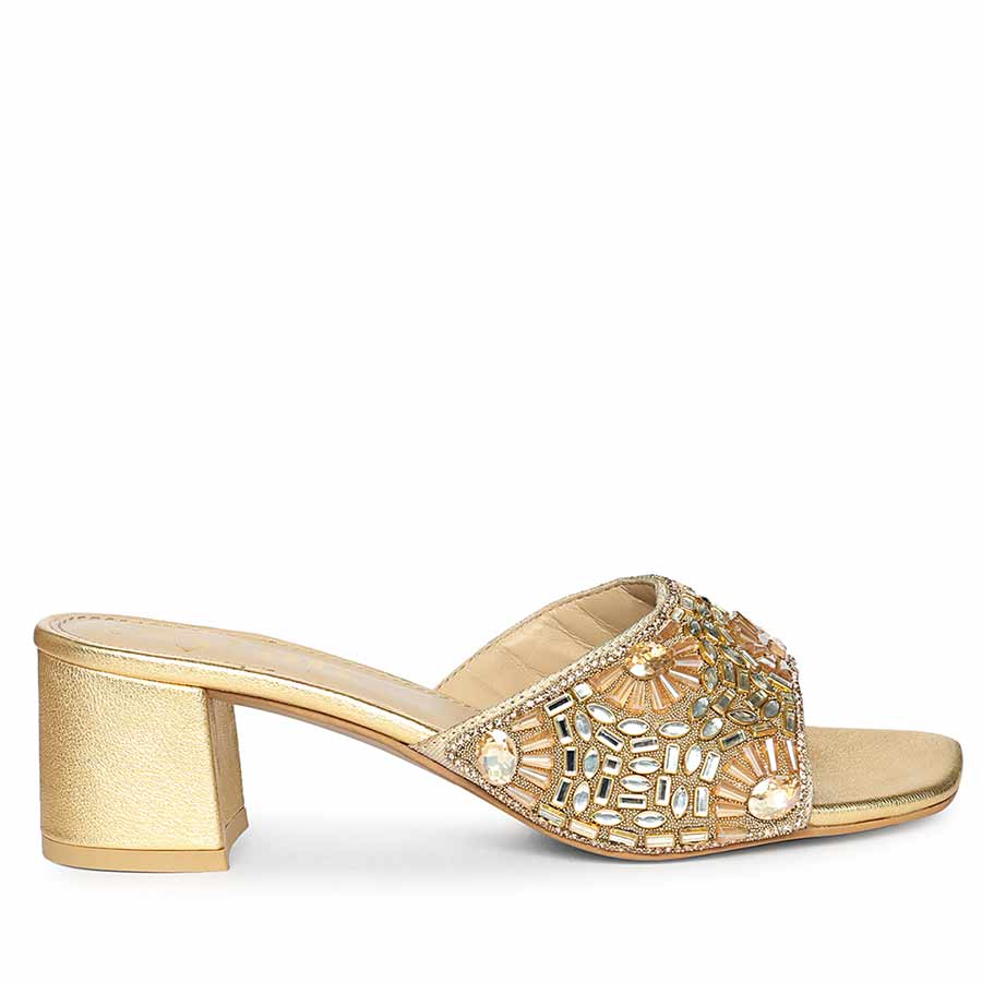 Saint Torin Embroidered Metallic Gold Leather Heels