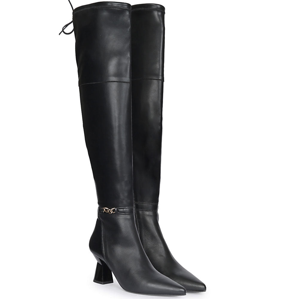 Saint Feline Chain Black Vegan Leather Over-the-Knee Boots