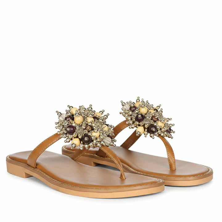 Saint Briony Jeweled Tan Leather Sandals