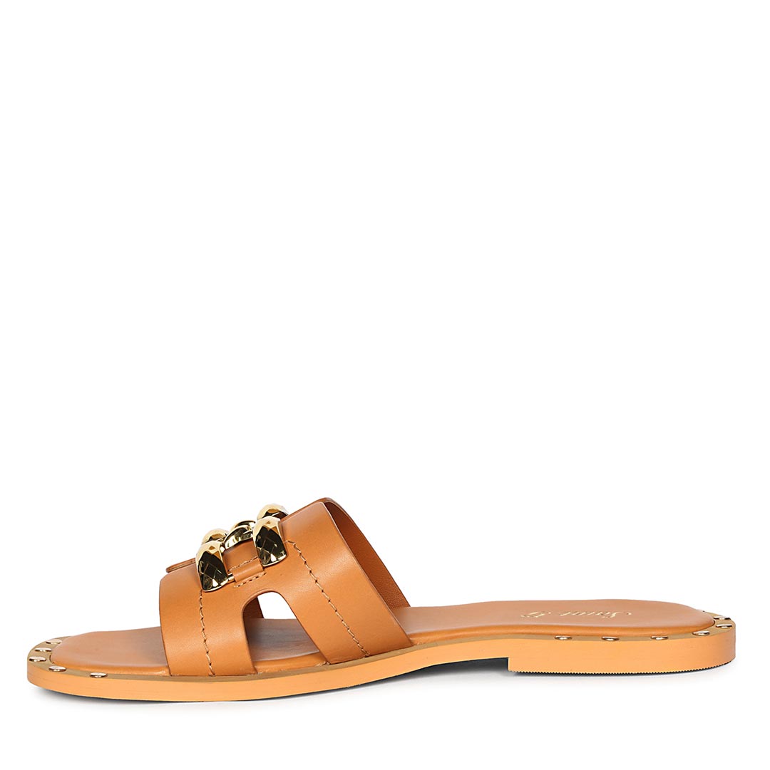 Saint Tan Leather Pyramid Stud Slides
