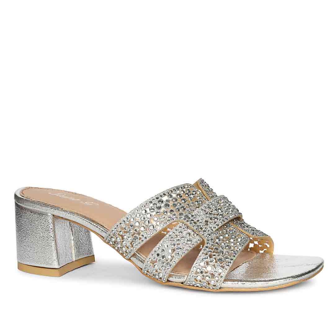 Saint Silver Leather Block Heels