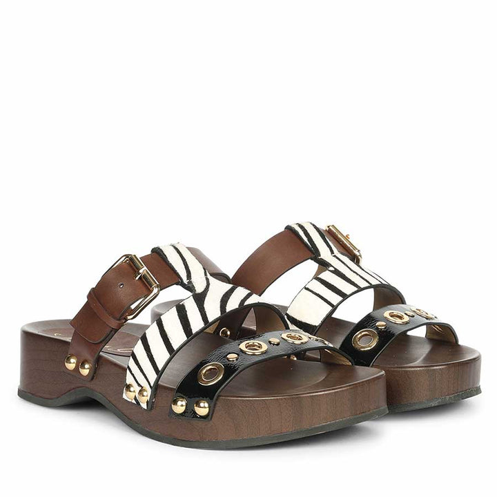 Saint Avely Embellished Brown Leather Platform Sandals