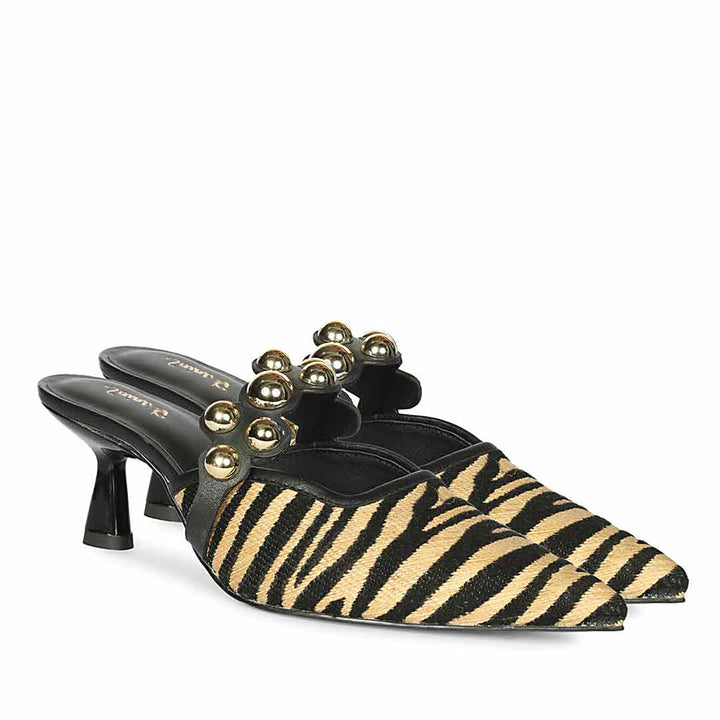 Saint Xenia Zebra Studded Black Leather Pointed Heels