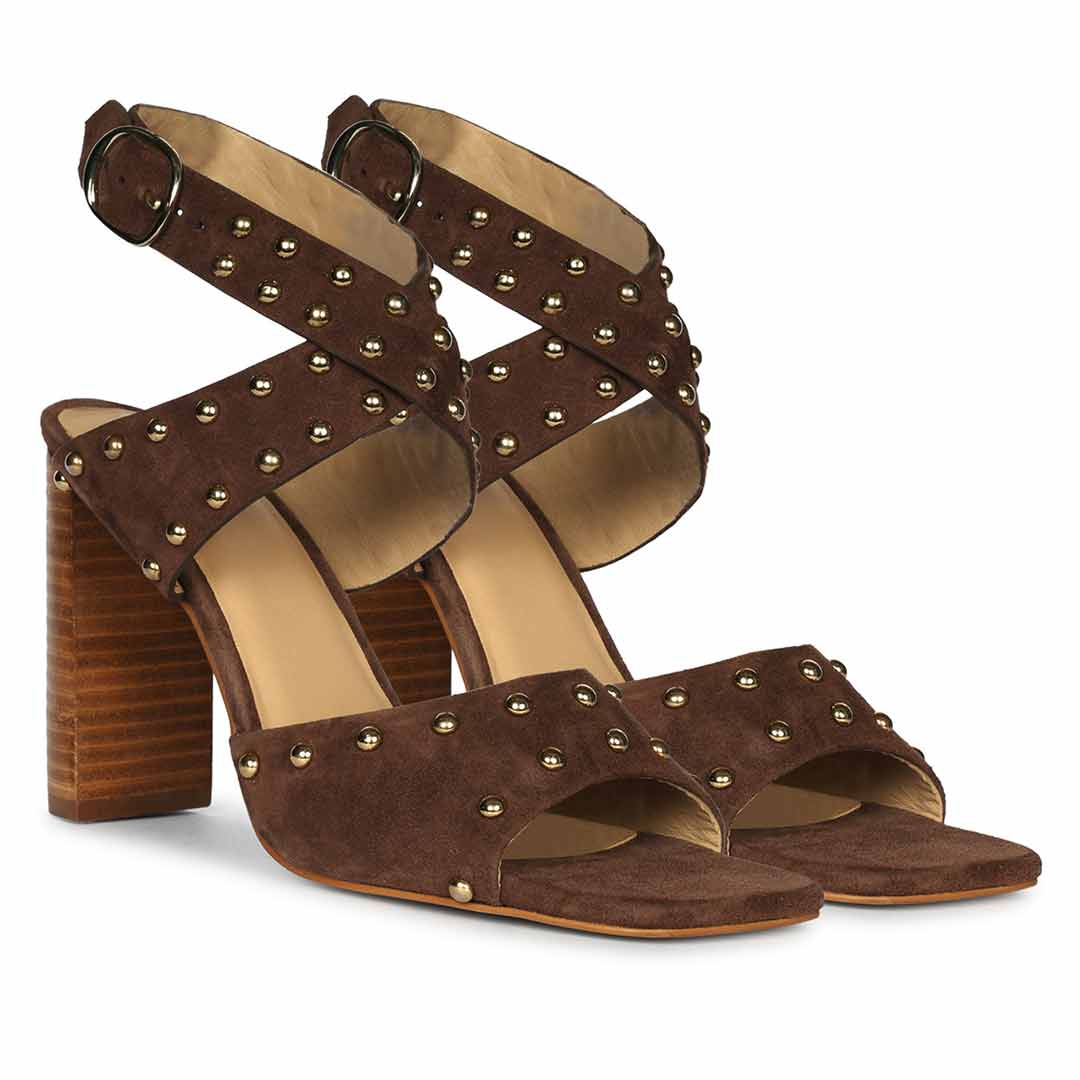 Saint Maren Studded Brown Suede Leather Heels
