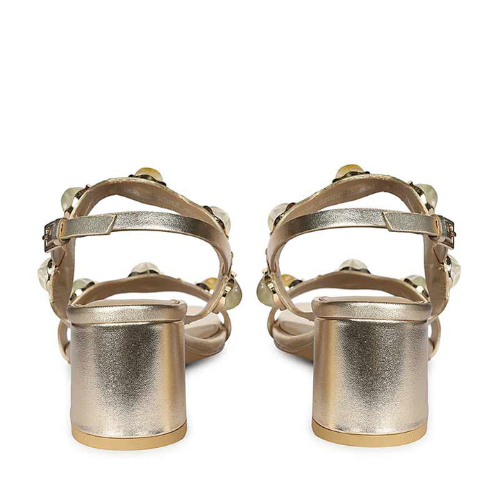 Saint Solira Multi-Stone Metallic Gold Leather Block Heels