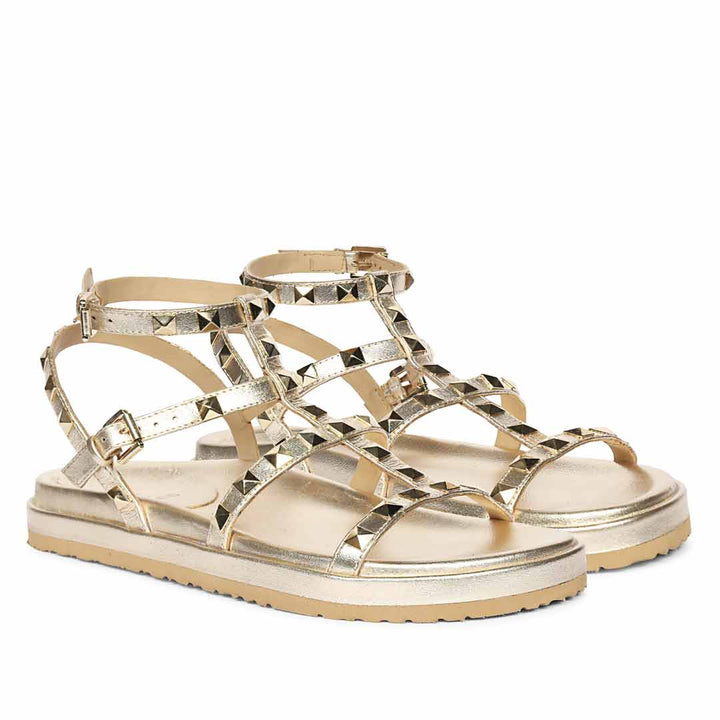 Saint Tessa Platin Studded Leather Footbed Sandals