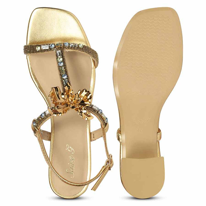 Saint Diva Embellished Metallic Gold Block Heels