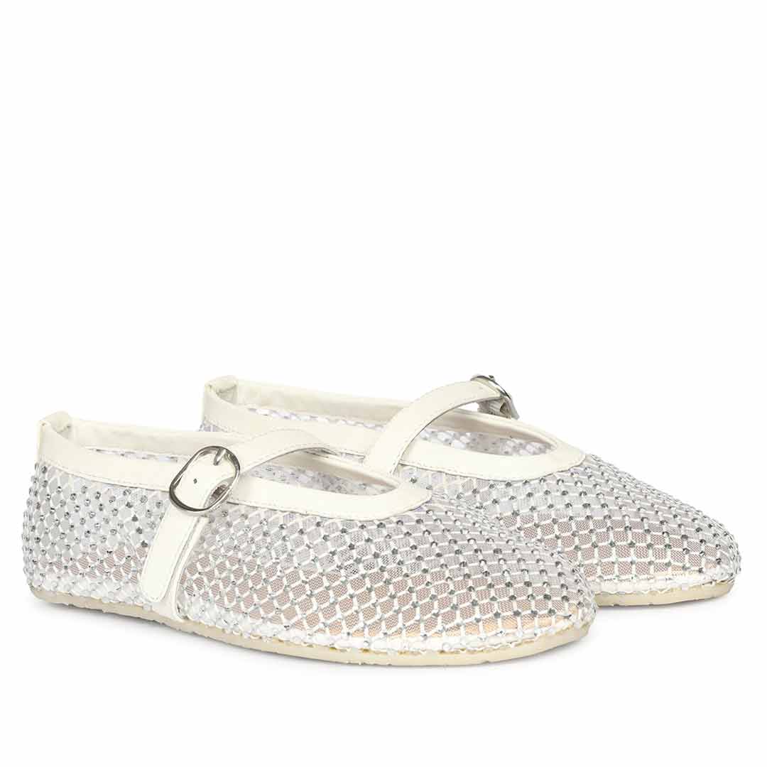 Saint Zoey Strass Embellished White Leather Flats