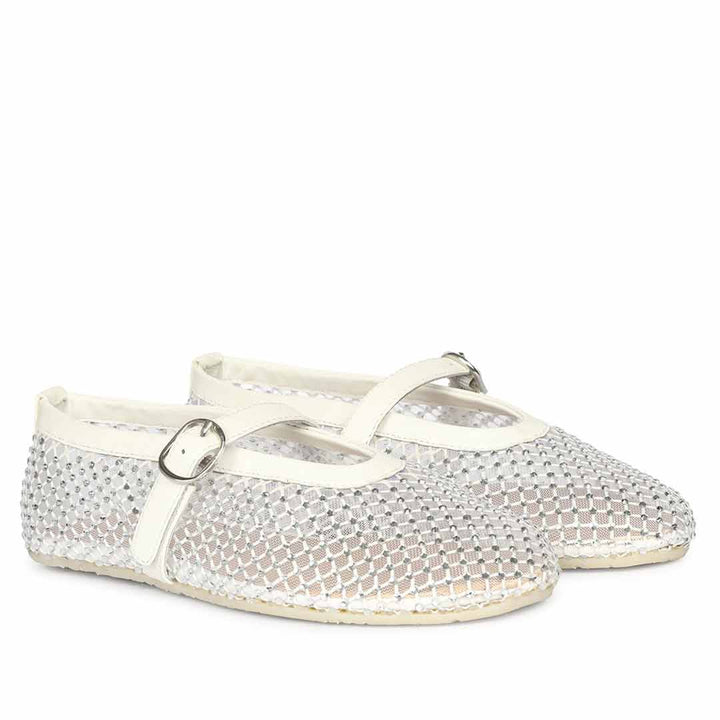 Saint Zoey Strass Embellished White Leather Flats