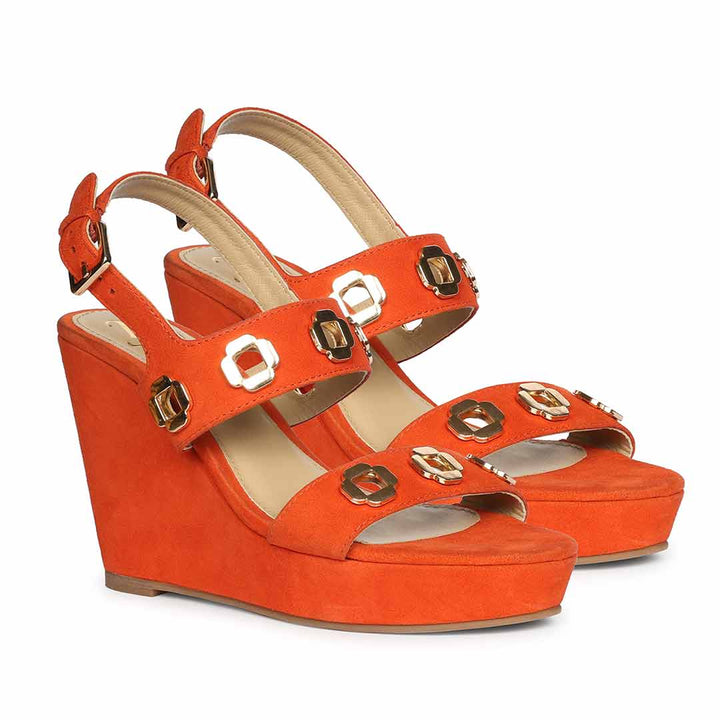 Saint Nerina Eyelet Coral Suede Leather Wedge Heels