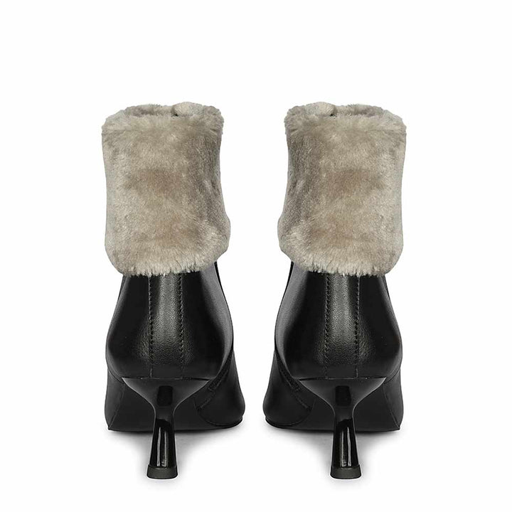 Saint Marvella Fur Cuff Black-Grey Leather Ankle Boots