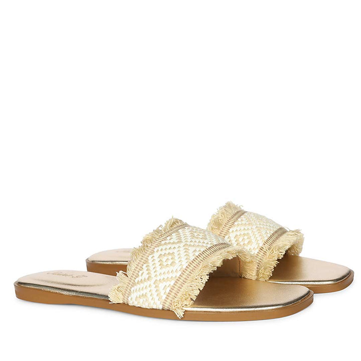 Saint Noor Luxe Crystal Net Beige White Leather